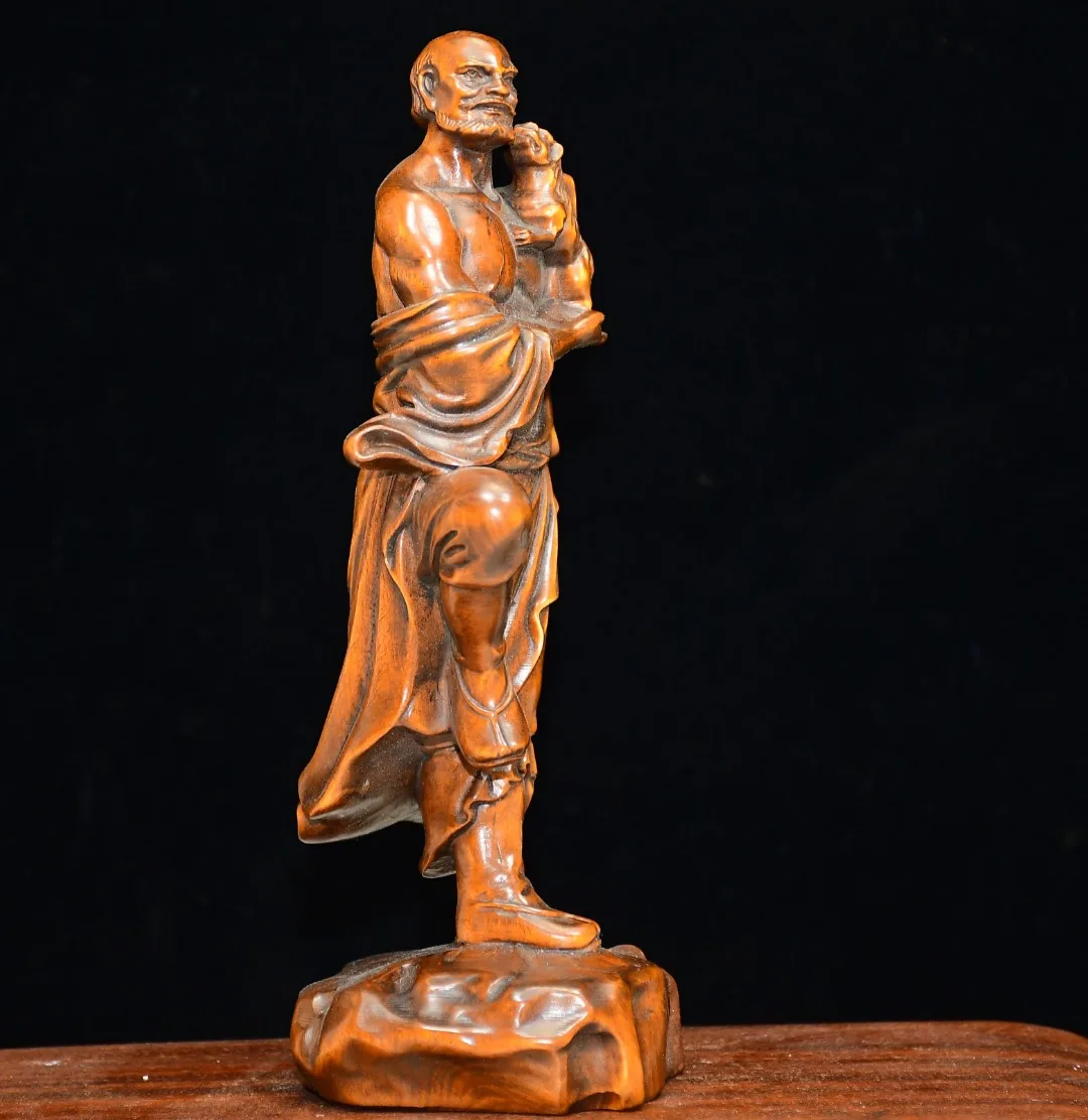 Old Boxwood Tiger Subduing Arhat Amitabha Buddha Standing Buddha Wenfang screen Office Ornaments Town House Exorcism