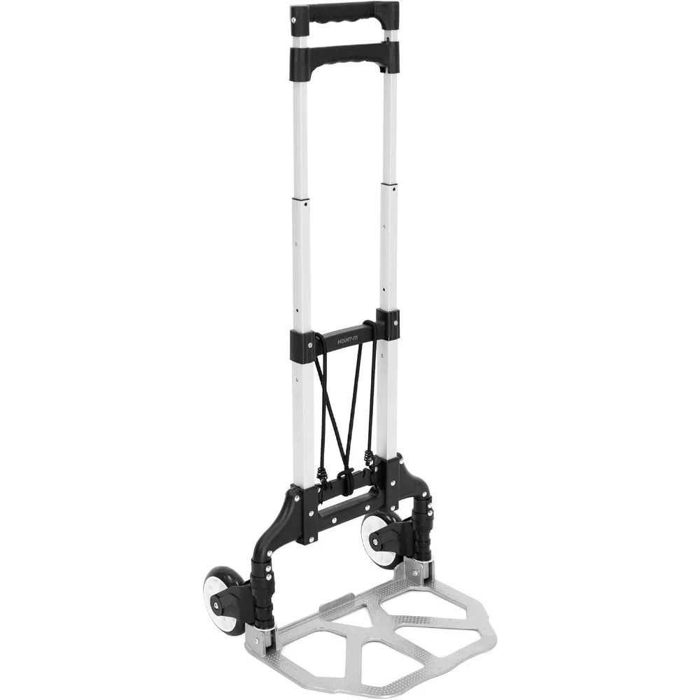 Mount-It! Folding Hand Truck and Personal Dolly, Aluminum Luggage Cart, 165 lb Capacity with Rubber Wheels and Telescoping