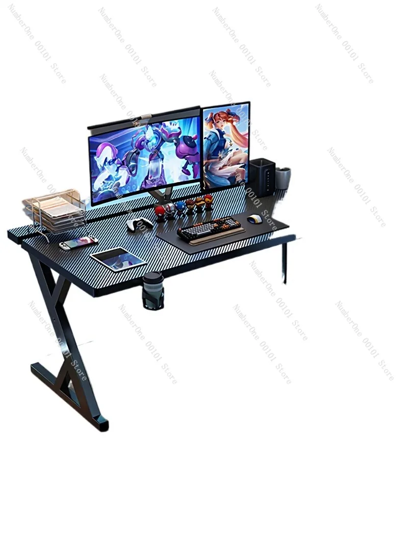 Solid Wood Computer Desk with Carbon Fiber Texture,Home Bedroom Work Gaming Table,Sturdy Desktop with Optional Monitor Arm