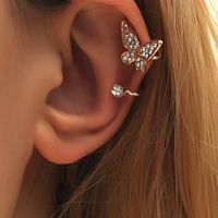 1 Piece Romantic Style Golden Butterfly Rhinestone Ear Clip Earrings Women Girl Personality Fashion Classic Romantic Ear Jewelry