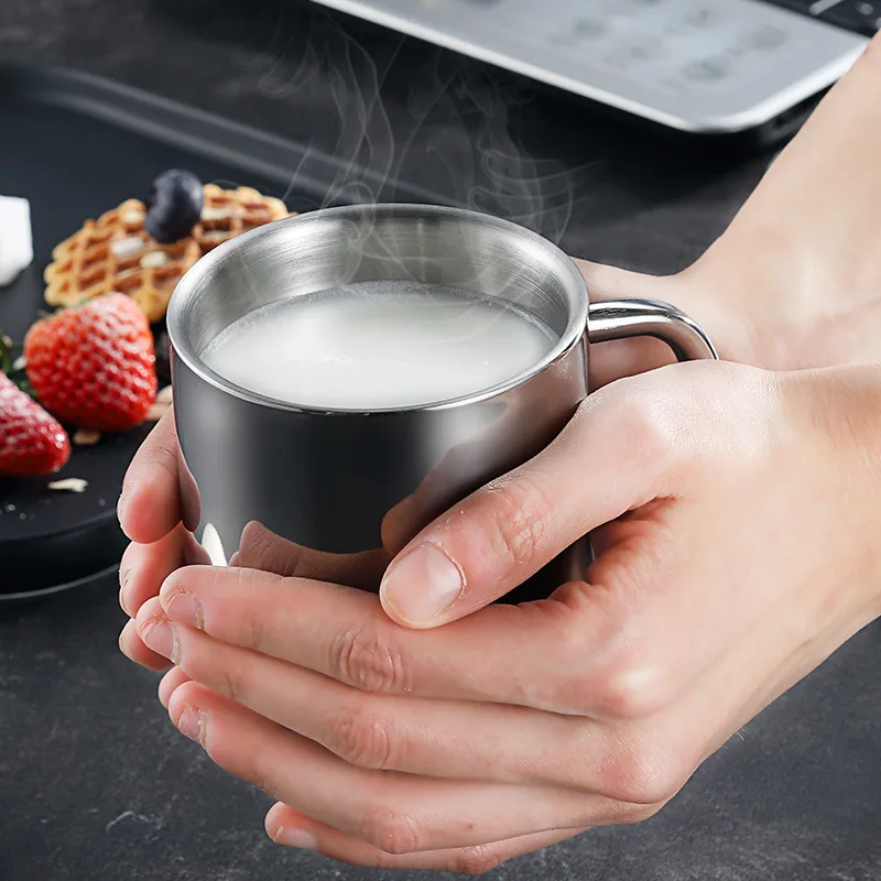 220ML Double Wall Drinking Cup Stainless Steel Coffee Mug Portable Travel Camping Tea Milk Cups with Handle Kitchen Supplies