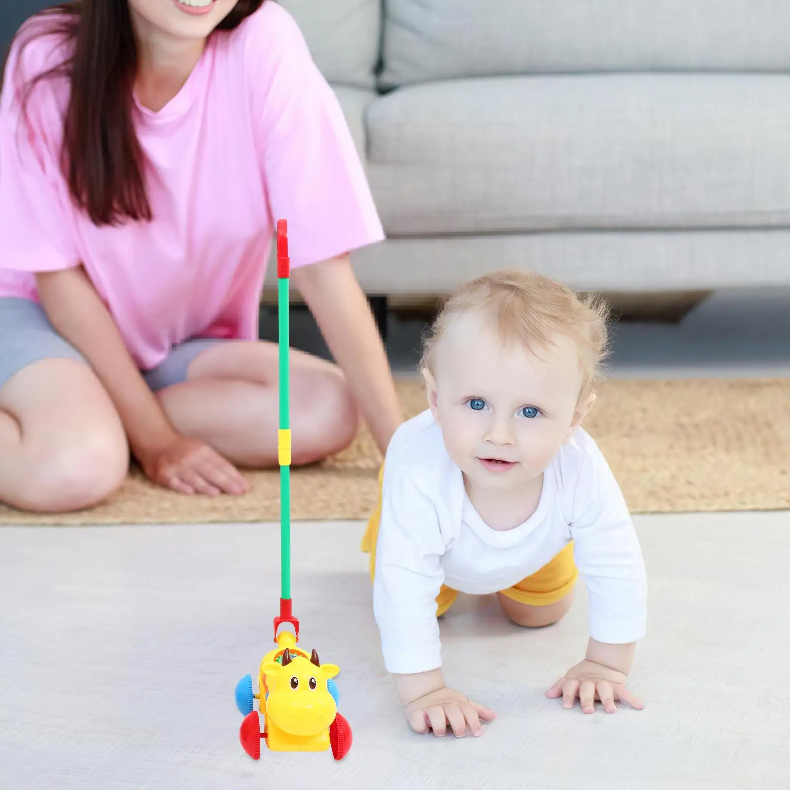 Baby Push Pull Learning Walker Toddler Toy Cart Smooth Grip Whistle Fun Hand Leg Muscles Coordination Balance Ability Toddler