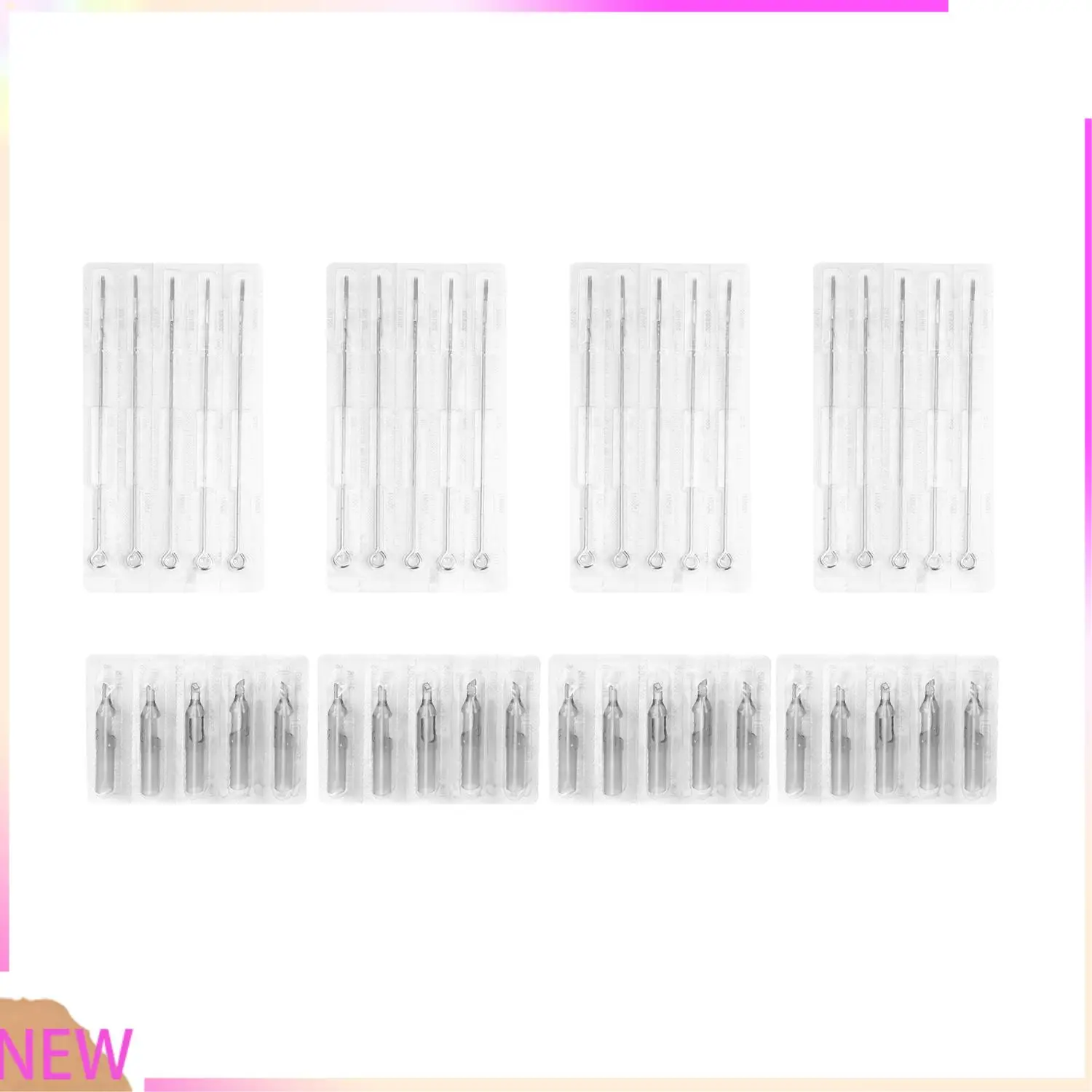 

B15C 20Pcs Stainless Steel Tattoo Needles Set With 20Pcs Disposable Tattoo Tips Tubes Set Sterile Nozzle Semi-Permanent Gray