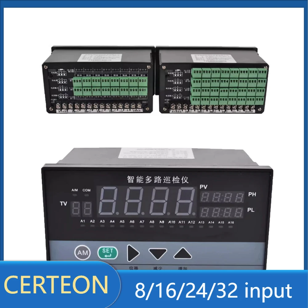 

CERTEON Intelligent Temperature Inspection Instrument 8 16 24 32 Channels 4-20mA RS485 AC220V 4-way Relay Alarm Universal Input