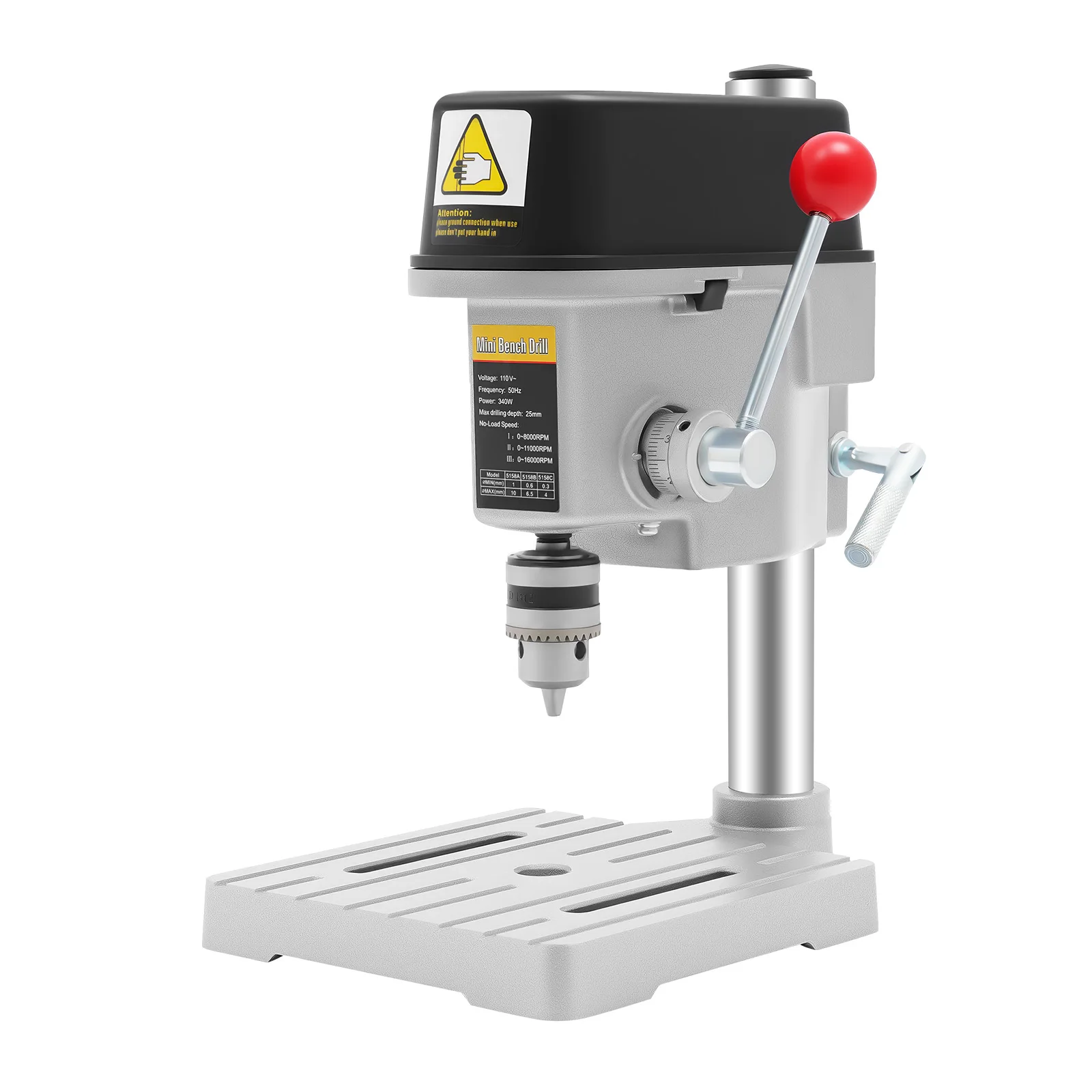 Mini trapano da banco da 340 W, 0-16000 giri/min a 3 velocità, misuratore di profondità di precisione per la creazione di modellini artigianali fai-da-te in legno e metallo