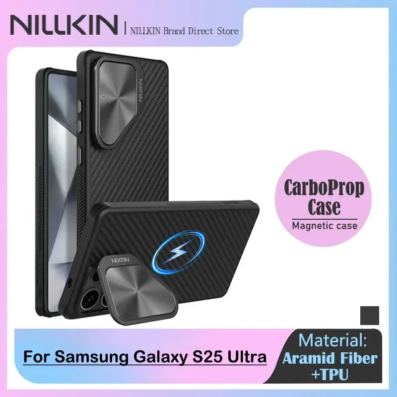 

NILLKIN Magnetic Case for Samsung Galaxy S25 Ultra, Aramid Fiber + TPU, Precision Fit, Camera Protection, Convenient Phone Stand