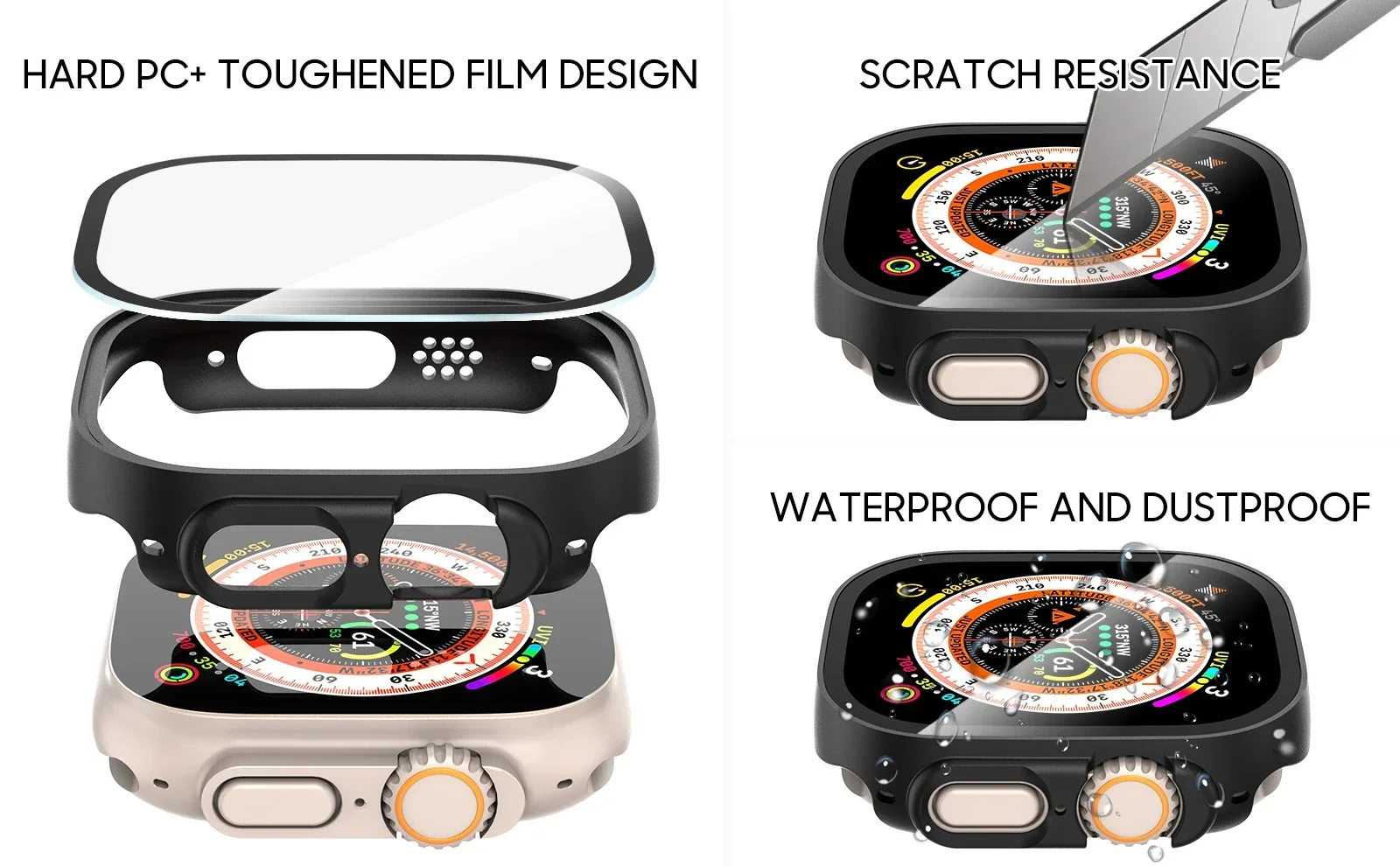 Vidro + capa para apple watch ultra 2 49mm pulseira smartwatch pc amortecedor + protetor de tela capa temperada iwatch ultra band acessórios