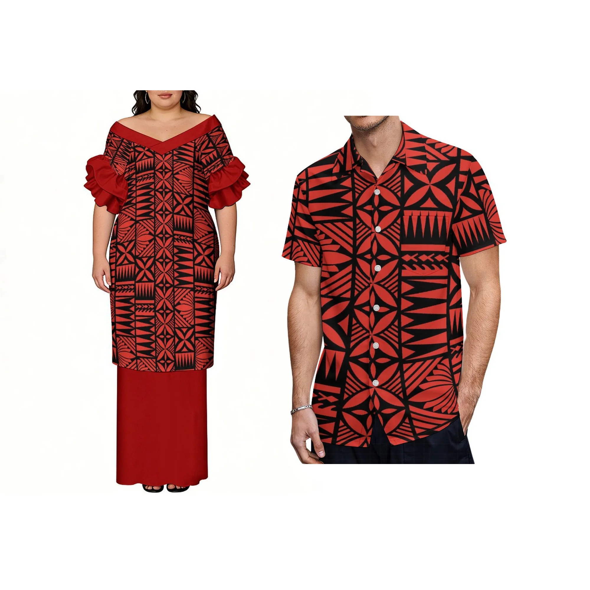Vestido Étnico Polinésio Personalizado Plus Size, Conjunto Tradicional de Duas Peças para Praia, Estilo Casual das Ilhas do Pacífico