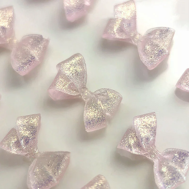 30 ชิ้นแกะสลัก Glitter Bow Nail Art Charms น่ารักเรซิ่นเล็บอุปกรณ์ตกแต่งเครื่องประดับ Diy