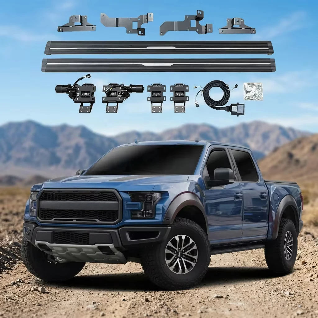 Aluminum Alloy Full Set Electric Side Step Pedal Power Running Board For Pickup Ford F150 Year 2009 Up With LED Light No Light