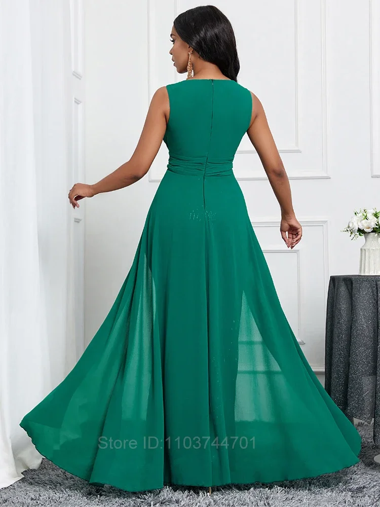 Sexy senza spalline paillettes Pacthwork Maxi abito plissettato donna verde senza maniche Backless drappeggiato Slim abito lungo da sera