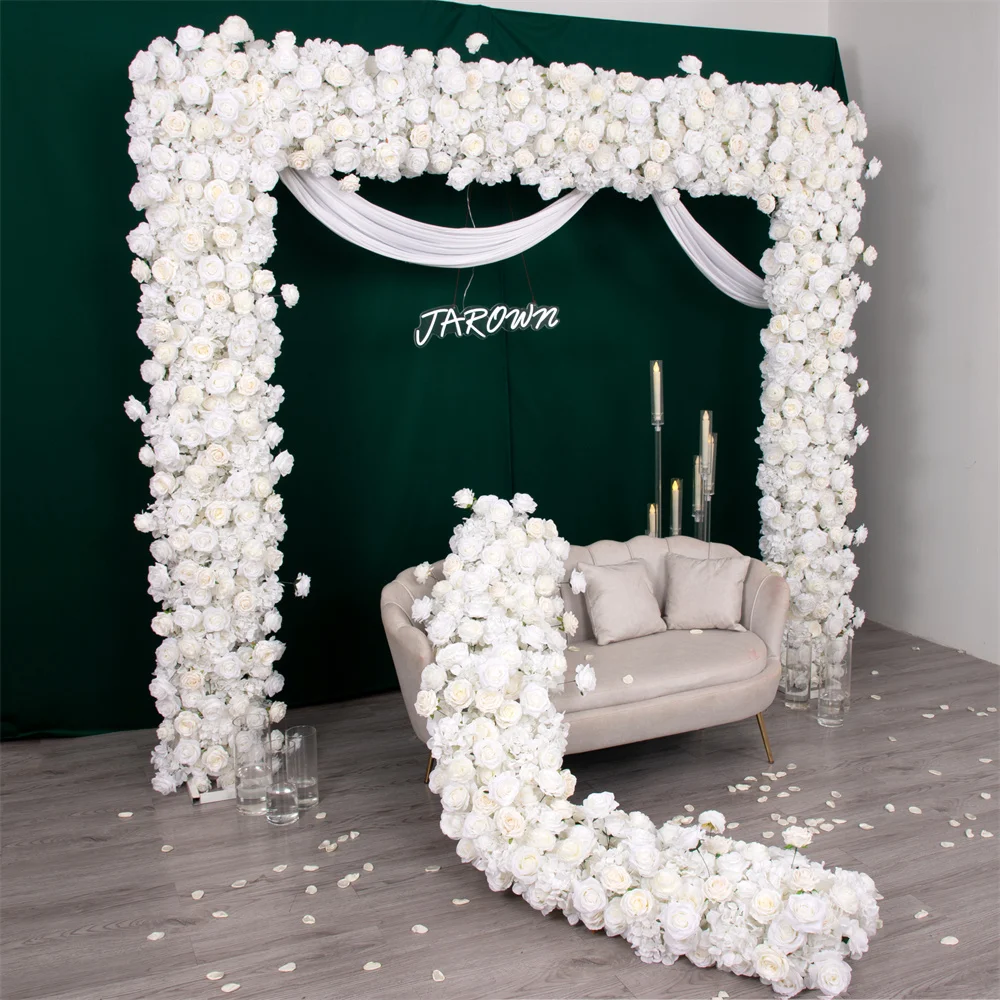 Customized Beige White Rose Hydrangea Flower Row Runner for Wedding Party Decorations Stage Arch Background Decor Props