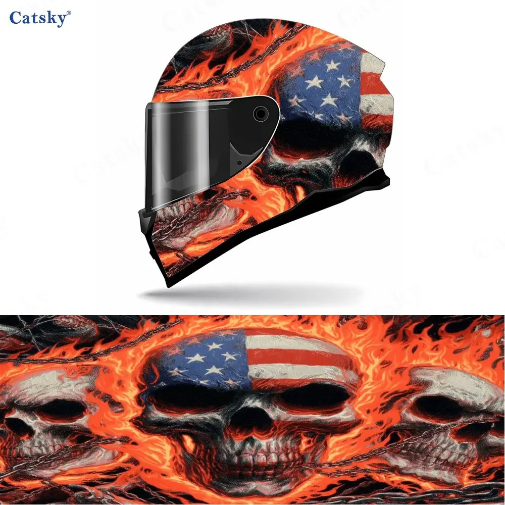 2D Flat American Flag Element Flame Skull Motorcycle Helmet Sticker-fully Covered,self-adhesive,waterproof,scratch Resistant-sui