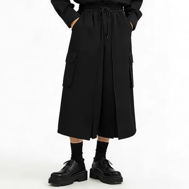 Men'S Casual Pants, Wide-Leg Pants, Loose Drawstring High-Waisted Straight-Leg Pants, Trendy Cropped Pants A17