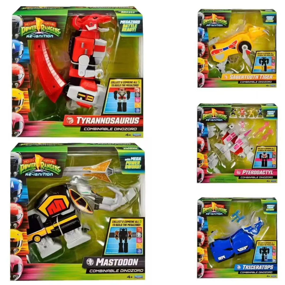 Mighty Morphin Power Rangers Anime Dino Rangers Megazord Action Figure Tyrannosaurus Sabertooth Tiger Movable Collection Model