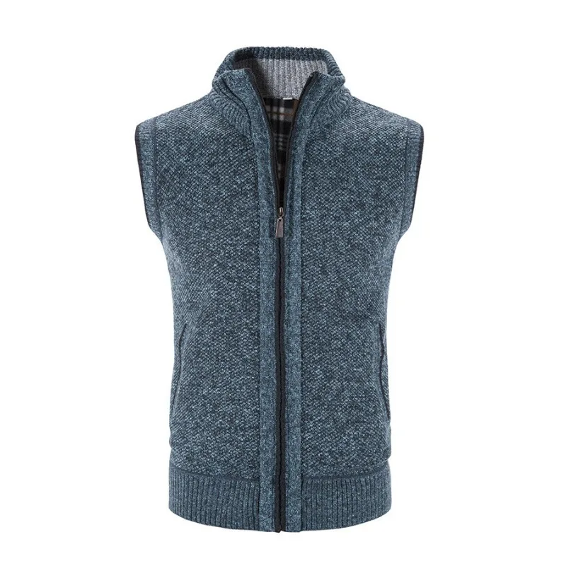 Thick Men Full Zip Sweater Vest Knitted Stand Collar Cardigan High Quality Fall and Winter Casual Slim Fit Sleeveless Vests Coat