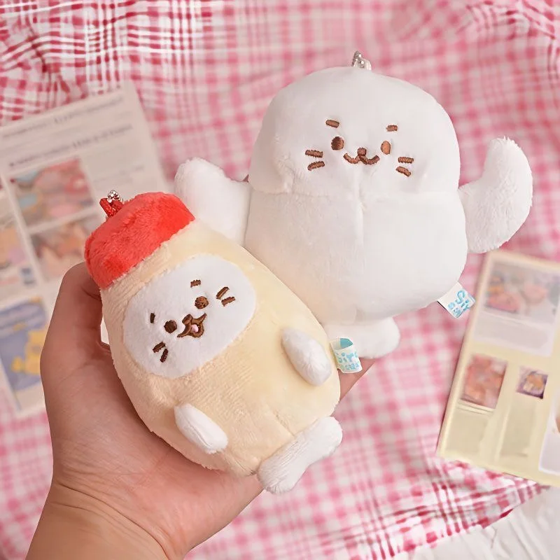 일본 스타일 바다 수달 만화 퍼니 물개 봉제 열쇠고리 귀여운 바다사자 부드러운 봉제 인형 열쇠고리 재미있는 가방 펜던트 어린이 선물