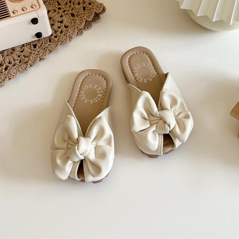 Children Slippers for Girls 2024 Summer New Fashion Sweet Bowtie Soft Comfortable Anti-slippery Casual Trendy Korean Beach Shoes