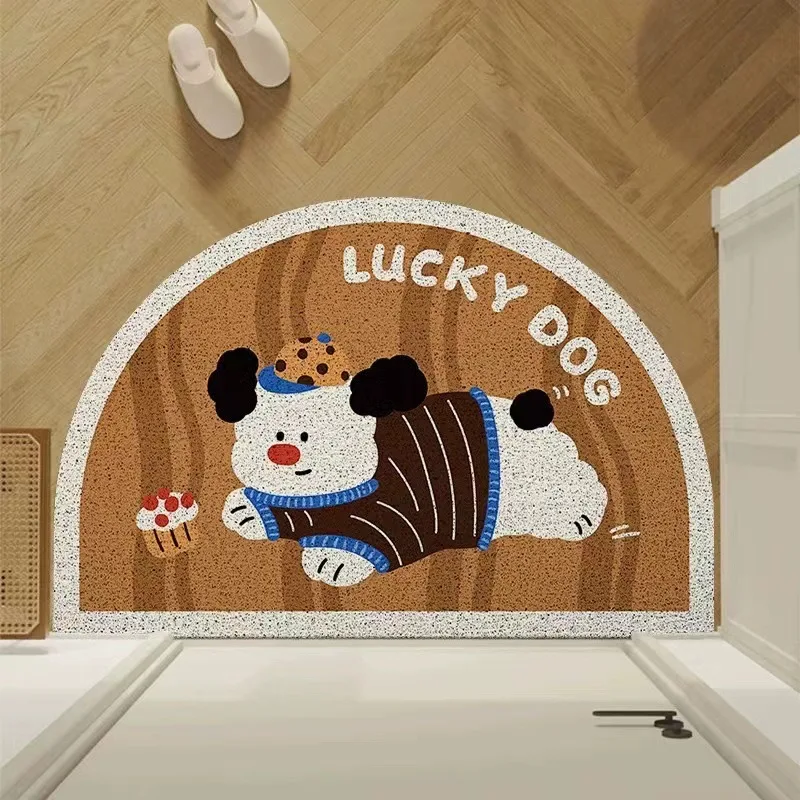 Cute Puppy Entrance Doormat Anti-slip PVC Floor Mats Semi-circular Entry Porch Hallway Entryway Home Decor Dust Removal Carpet