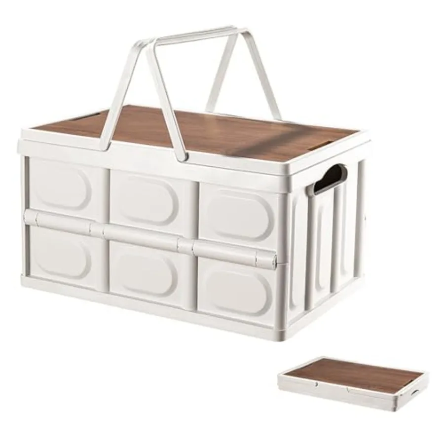 

Складные ящики для хранения из пластика и дерева с крышкой, вместимостью 33 л, для использования на улице, дома, организации и переезда