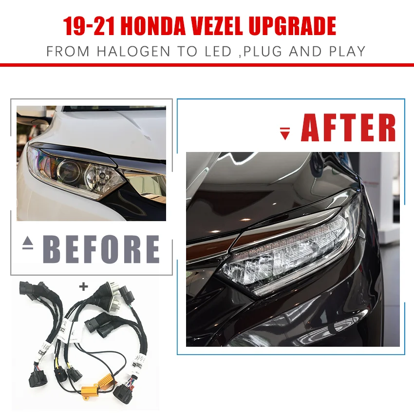 

Headlight Modification Upgrade Special Transfer Wiring Adapter Harness For 19-21 Honda Vezel From Halogen To LED Play And Plug