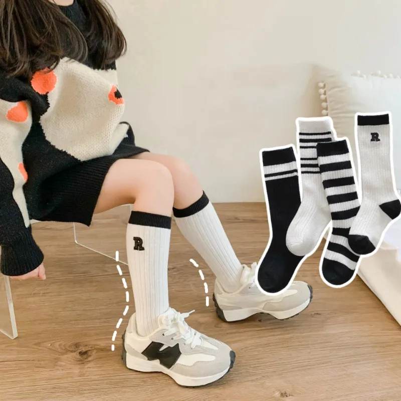 

Kids Knee High Socks Girls Boys Football Stripes Cotton Sports School White Black Socks Skate Children Baby Long Tube Leg Warm