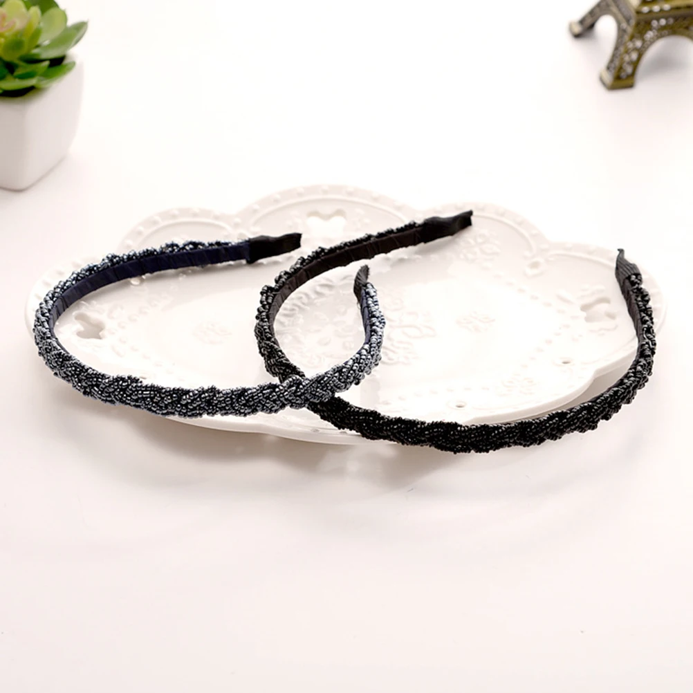 

4pcs Shiny Beaded Hoops Bright Colored Braided Headbands For Women Party Prom Afternoon Tea Wear Accessories Braided Hair Hoop