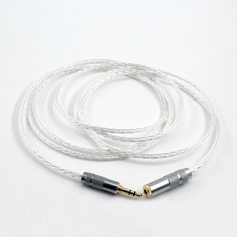 8-rdzeniowy srebrny przewód Audio 3.5mm kabel kobiecy męski, przewód rozszerzenie Audio, przedłużacz słuchawkowy