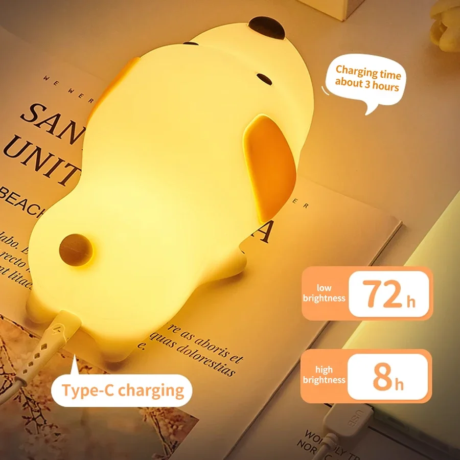 Cute Dog LED Night Light USB Rechargeable Silicone Lamp Touch Night Lamp Christmas Birthday Gift Bedroom Room Decoration Lamp