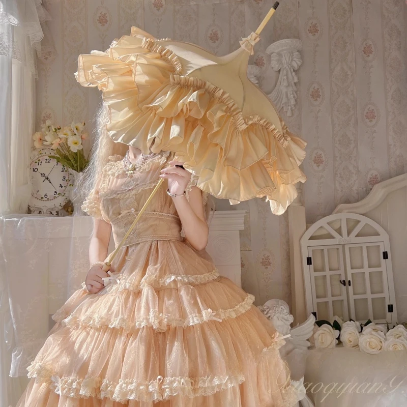 Antique Long Handle Handmade Parasol Lo Umbrella Wedding Photography Props Homemade Satin Lace Long Handle Umbrella