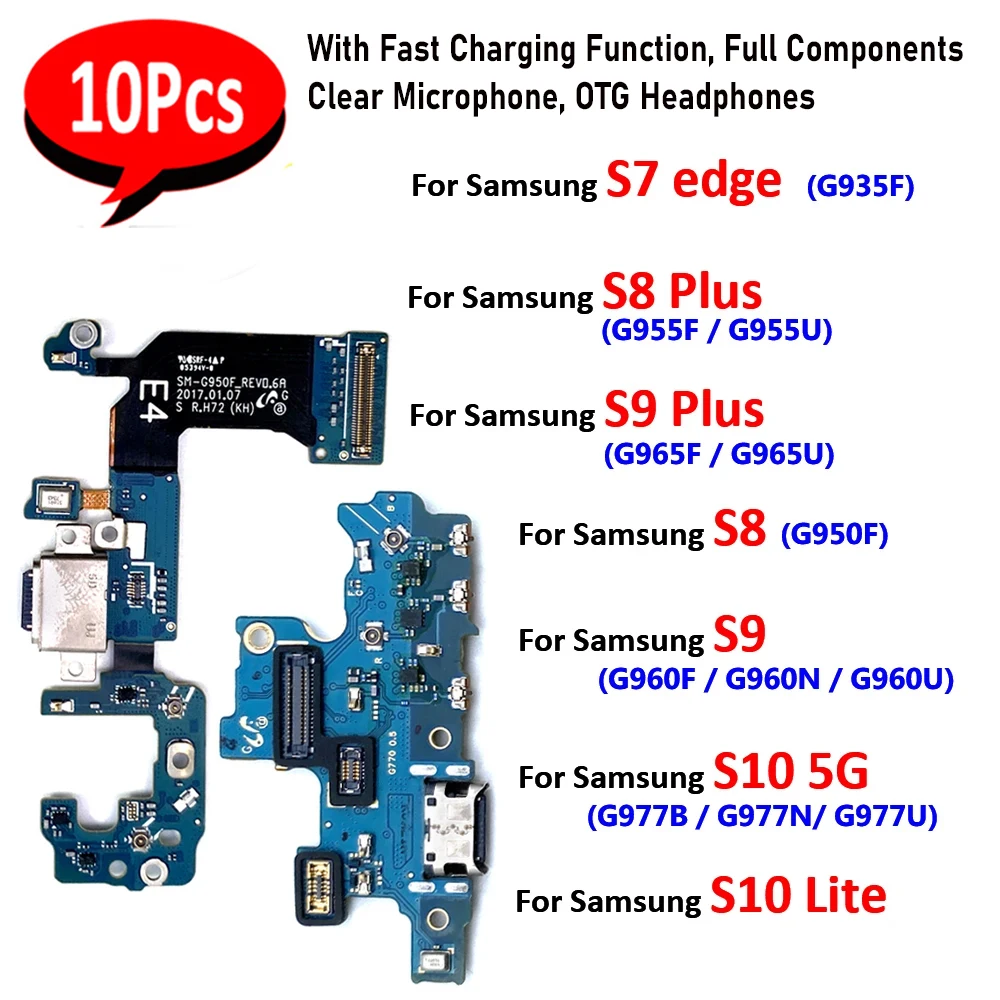 10Pcs，For Samsung S10 Lite 5G S9 S8 Plus S7 edge S7 G930F USB Repair Charging Port Socket Connector Microphone Board Flex Cable