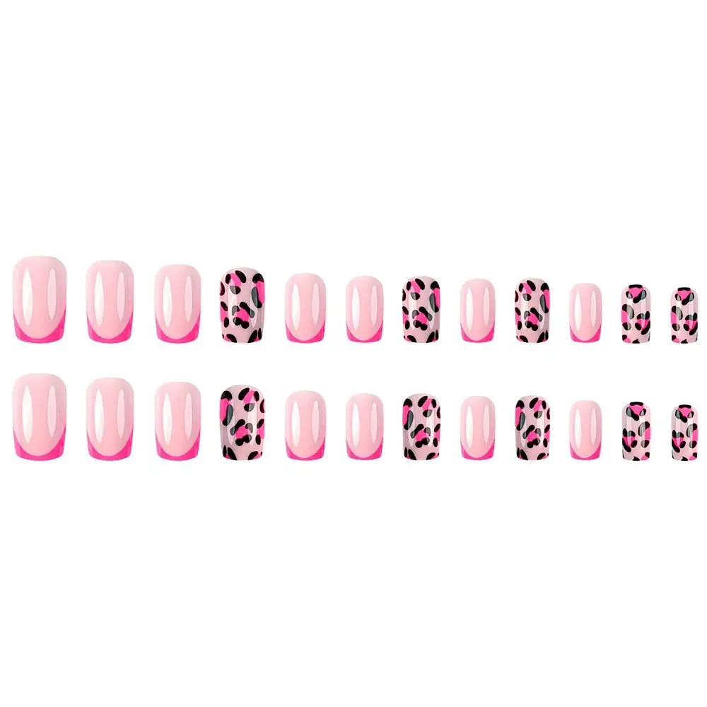 24/30 unids/caja 3D flor arco amor cubierta completa uñas postizas con pegatinas de gelatina estampado de leopardo prensa en uñas uñas postizas para mujeres y niñas