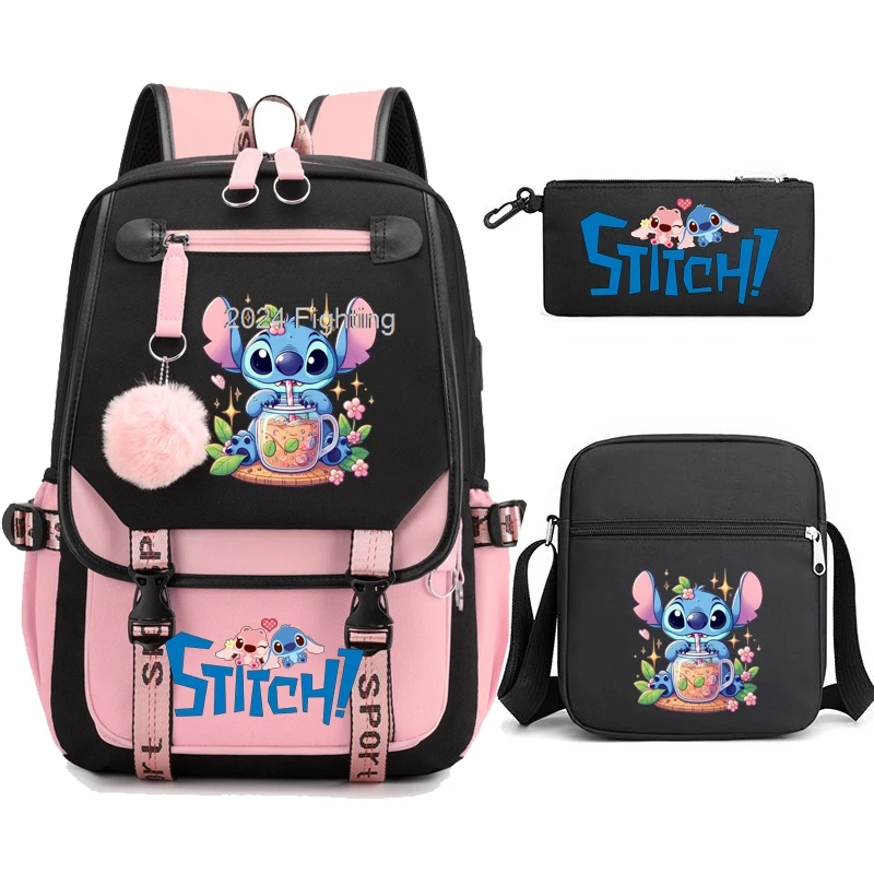 

Lilo And Stitch Backpacks Patchwork Student Boy Girl Schoolbag CapacityTeenager Cartoon School Bookbag Shoulder Bags