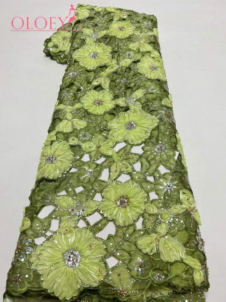 OLOEY   Luxury Heavy Beaded Fabric 2026 High-Quality African Sequined Mesh Lace Fabric Suitable for Women's Wedding Parties