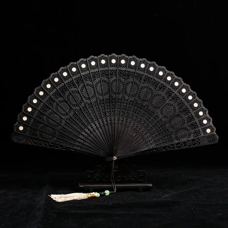 Handmade Sandalwood Fan Chinese Style Sandalwood Folding Fan Latte Craft Gift Ornament 7 Inch
