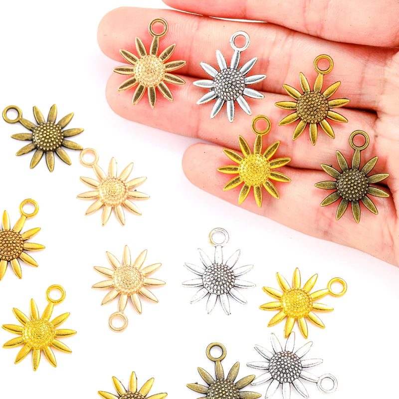 5 colors 15pcs Metal Sunflower Charms For Earring keychain Pendant DIY Jewelry Making 23*19mm Q1125