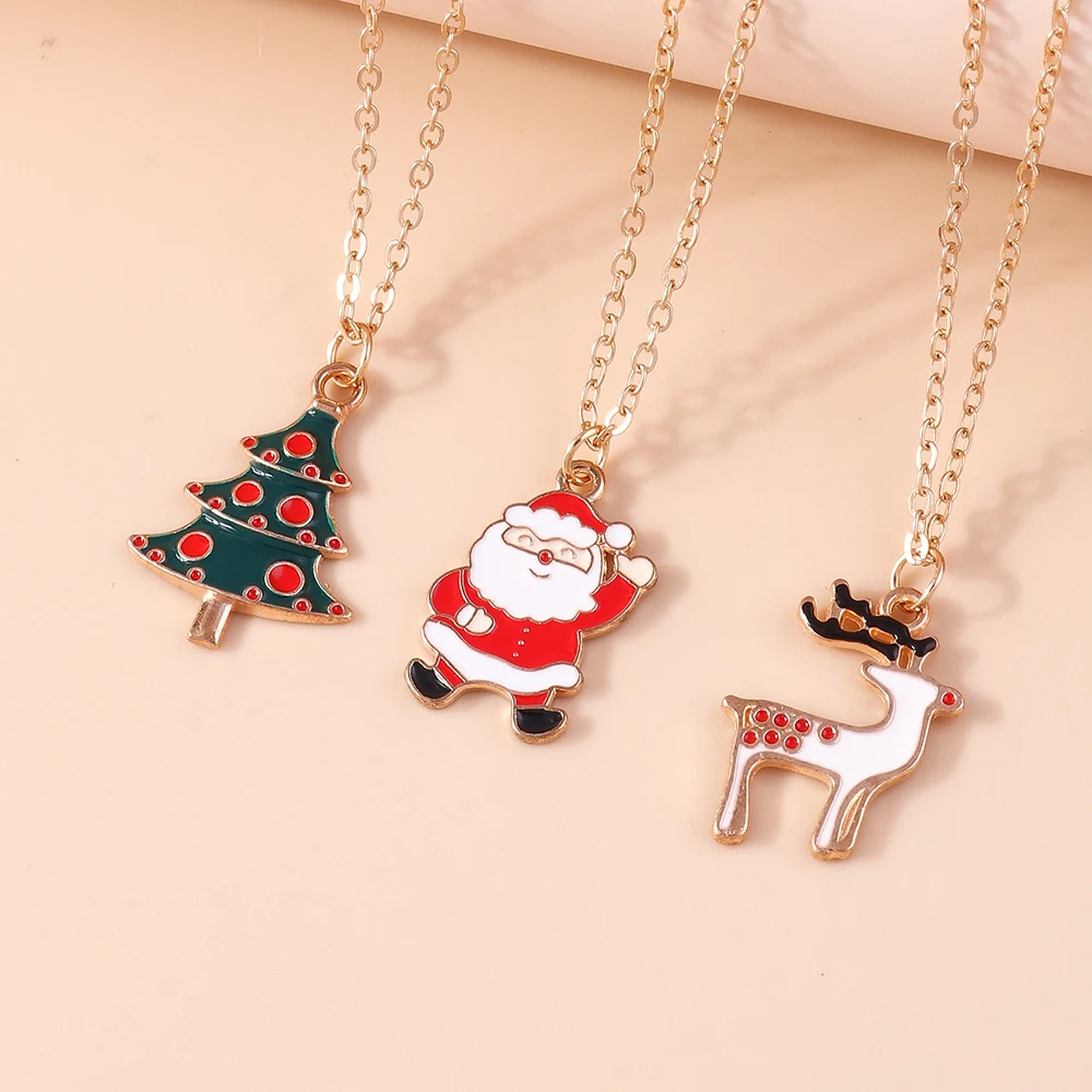 Aihua 3pcs4pcs Weihnachten Halsketten Emaille Weihnachtsbaum Glocke Santa Schneeflocke Halskette Anhänger für Frauen Geschenke Trendy Schmuck Set – Detail 19