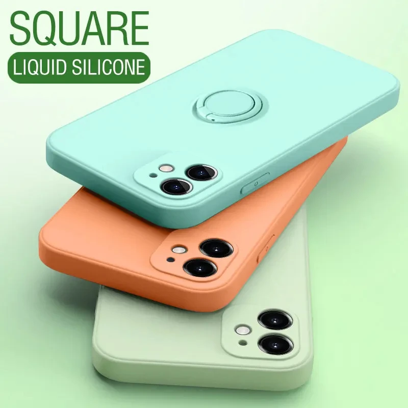 360 ° Rotating Metal Ring Holder Liquid Silicone Shockproof Soft Phone Case For IPhone 16 Pro Max 14 12 11 15 Pro Max Back Cover image 6