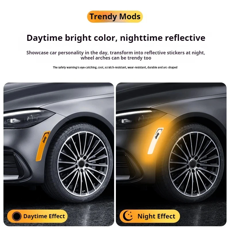 

Car Reflective Wheel Arch Sticker Safety Warning Decal Night Visible For Jeep Wrangler Cherokee Renegade Gladiator
