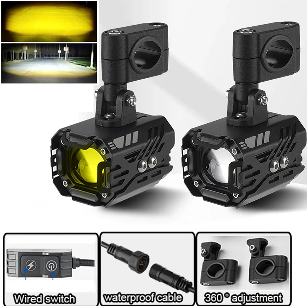 

2pcs L150 Yellow/White/Flash LED Motorcycle light Wireless wired Switch Motorcycle Fog Light LED Auxiliary For BMW1200GS F800
