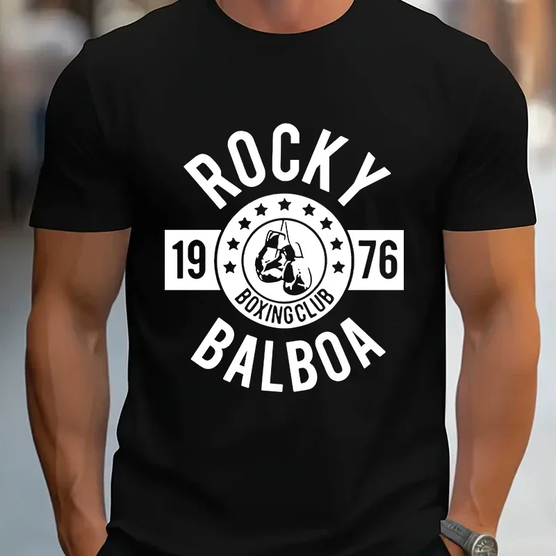 

Мужская футболка Rocky Balboa с графическим принтом 2025, круглый вырез, 100% хлопок, летняя футболка обычного кроя, повседневный топ для мужчин, удобная ткань