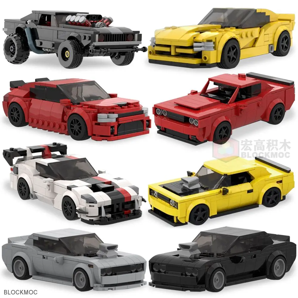 MOC Brick Dodge Challenger Viper SRT Demon Muscle Car Racing Sports Car Building Blocks Speed Champion Racer Model Toys For Boys