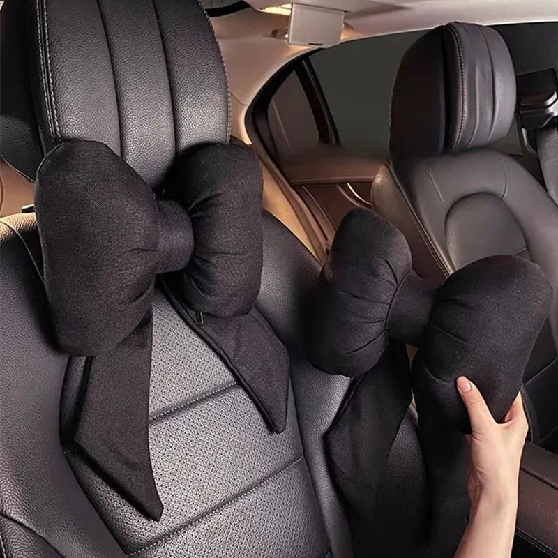 Butterfly Bow Tie Neck Pillow for Car Seat Head Restraint with Cotton and Linen Neck Support Cushion for Neck and Waist in Car