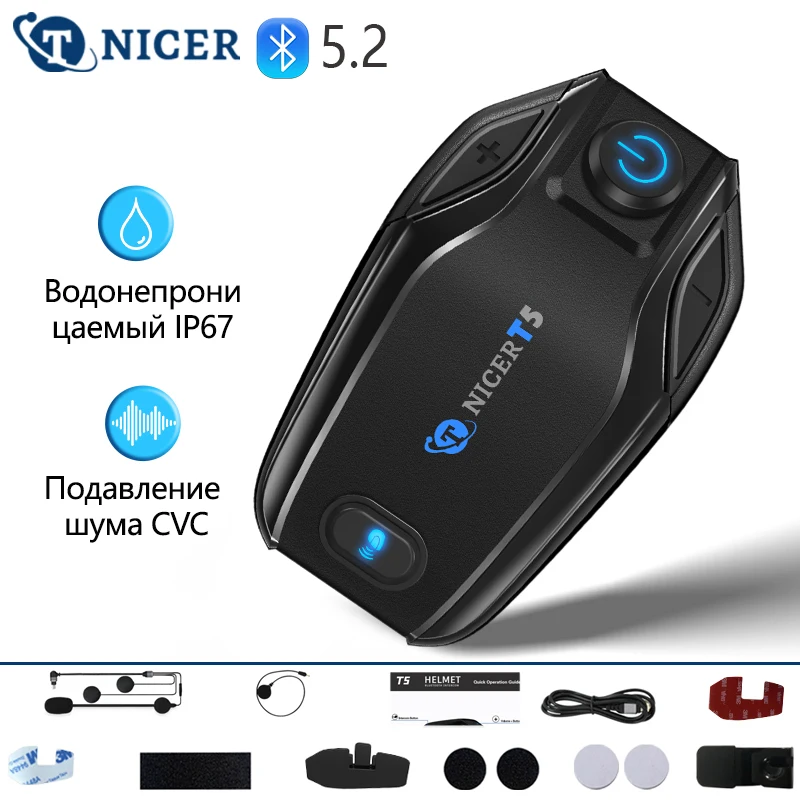 

TNICER T5 Motorcycle Intercom Bluetooth helmet Headset Motorbike 2 Riders 500M Moto Group, Waterproof/Noise Reduction Interphone