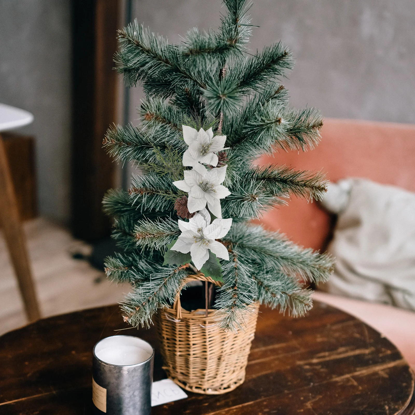 

2Pcs Christmas Poinsettia Picks Festive Decorative Stems for Christmas Tree DIY Wreath Vase Arrangement Xmas Ornament