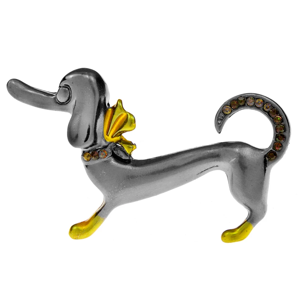 CINDY XIANG Rhinestone Cute Dachshund Dog Brooches For Women Puppy Pin Animal Jewelry Black And Gold Color High Quality