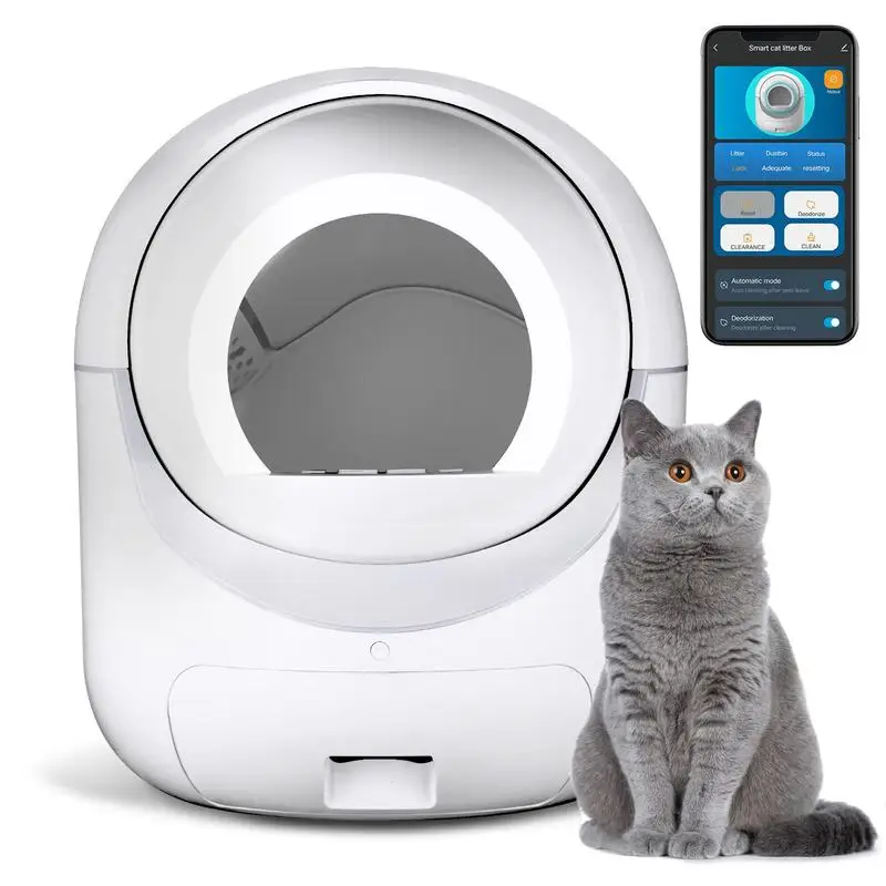 

Self cleaning cat litter box, automatic with app control odor removal safety protection for multiple cats