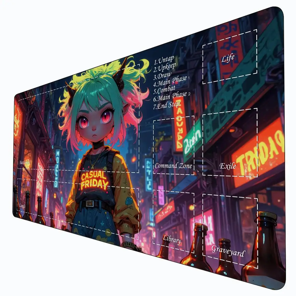 

Cyber anime girl Magic Card Battle Game Mat with zone mtg playmat desk mat Commander Playmat suitable for family gatherings