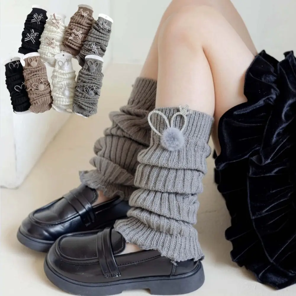 Cute Rabbit Ear Leg Warmers Socks Soft Cotton Ruffles Children Pile Sock Ball Children's Long Socks Boot Sleeve Y2k Girls