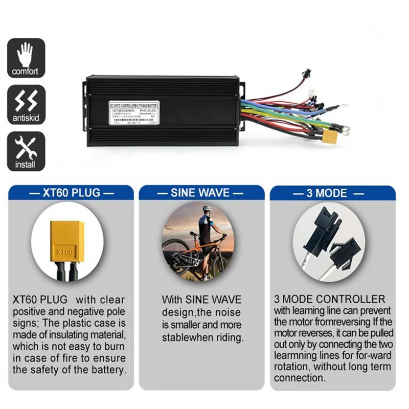 B48B-Ebike E-سكوتر متوافق 36/48 فولت 52 فولت 45A 1000/1500/2000 واط ثلاثة وضع موجة جيبية فرش تحكم للدراجات الكهربائية #4